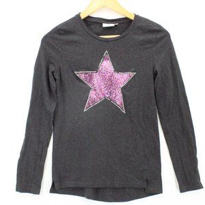 Tom Tailor Blouse Shirt Womens Gray Pullover Long Sleeve Glitter Star Logo L